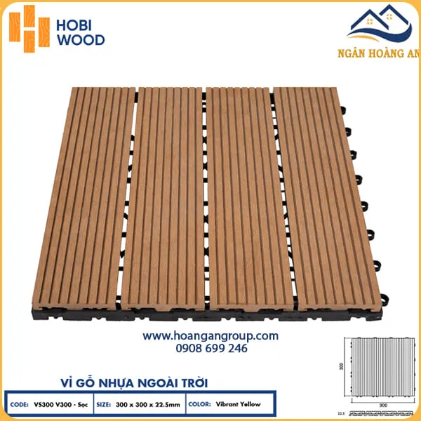 Vỉ Gỗ Nhựa Ngoài Trời Hobi Wood Vân Sọc Vibrant Yellow
